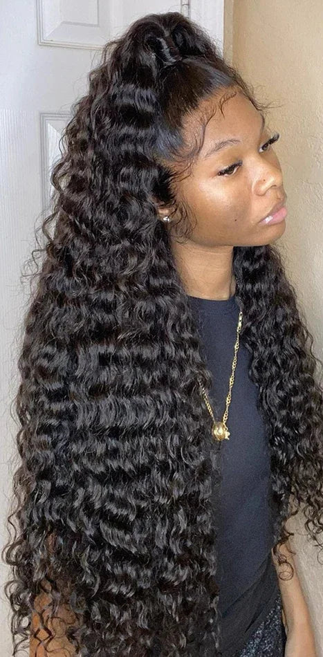 Virgin Deep Wave Lace Front Wig – 26+ Inches, 13x6 Lace, Transparent Swiss Lace, 100% Human Hair