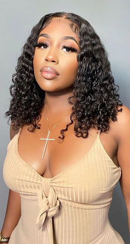 Short Deep Wave Lace Front Wig – Hair, Transparent Swiss Lace