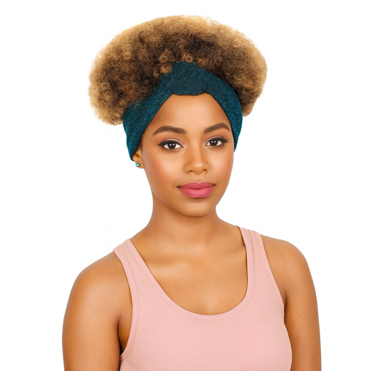 Afro Curly Headband Wig – Short Fluffy Brown Synthetic Hair