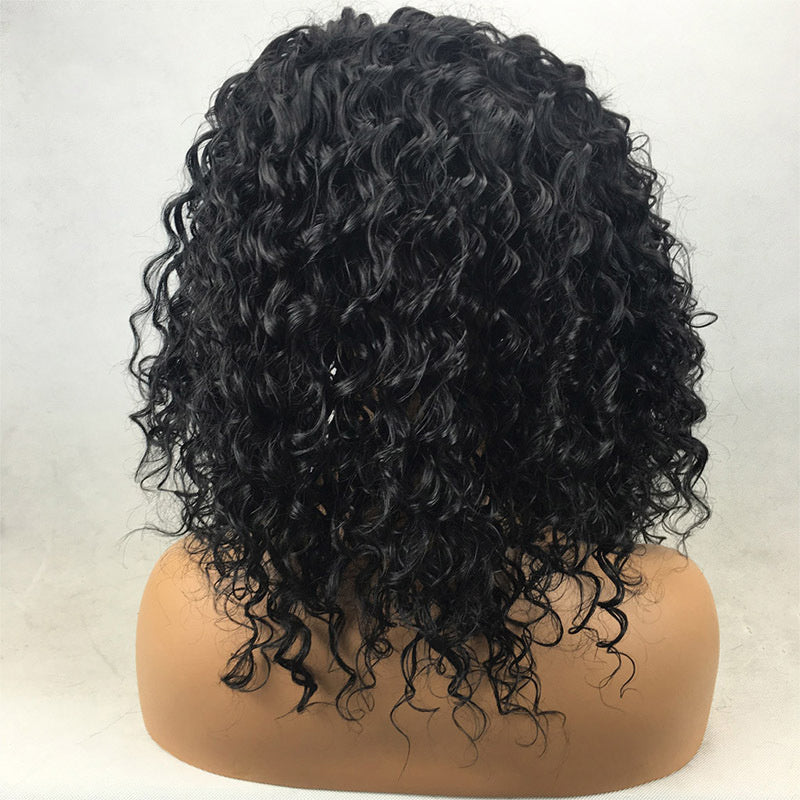 Black Small Curly Front Lace Wig – 16 Inches, Heat-Resistant Fiber