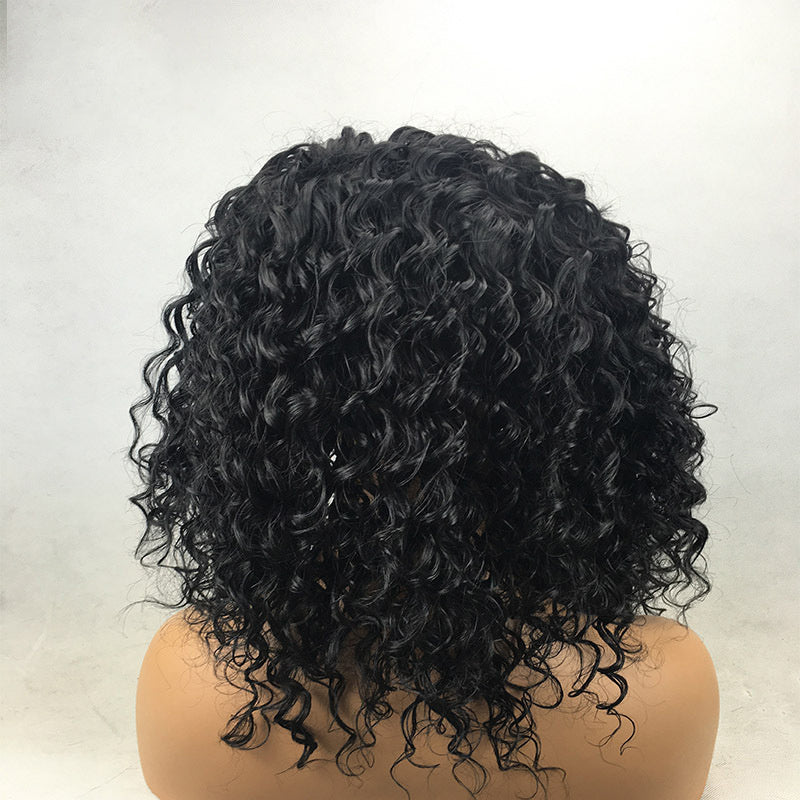 Black Small Curly Front Lace Wig – 16 Inches, Heat-Resistant Fiber