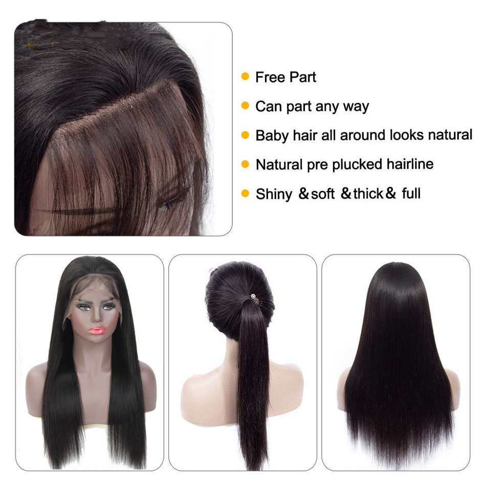 Black Straight Hair Wig - High-Temperature Wire, Multiple Lengths for Ladies