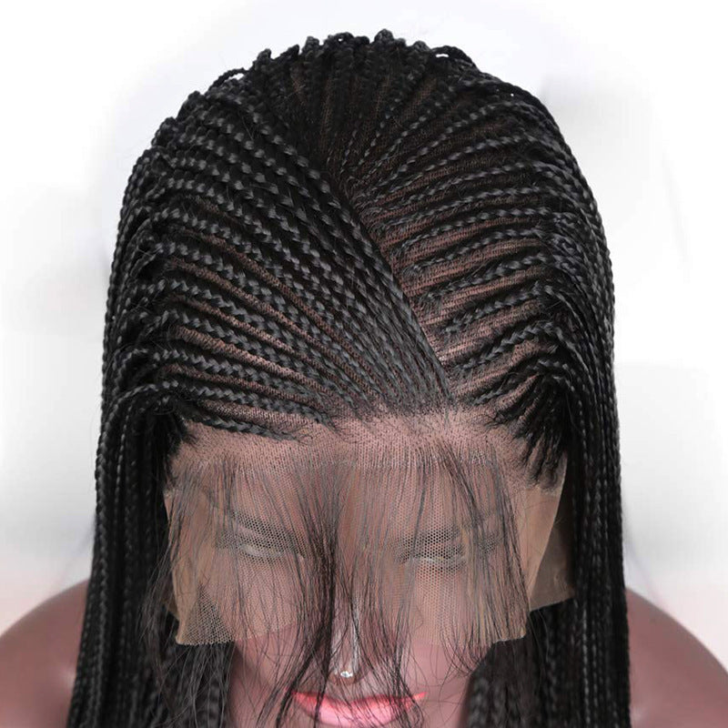 Black Synthetic Lace Front Braided Wig - Fashion Dirty Braids Style