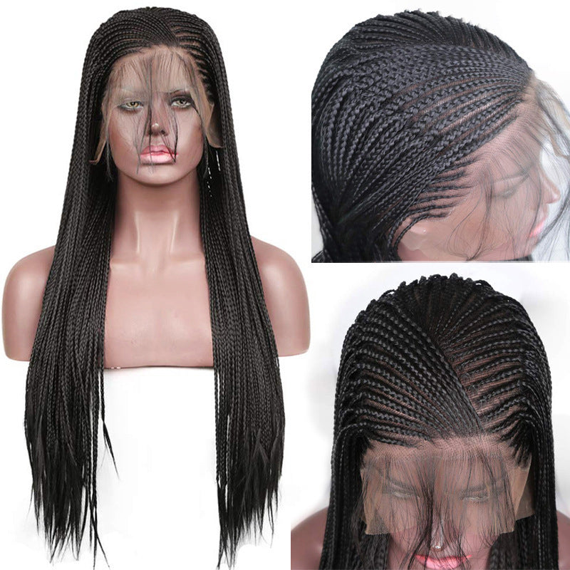 Black Synthetic Lace Front Braided Wig - Fashion Dirty Braids Style