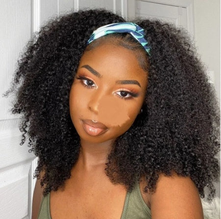 Black Women's Non-Glue Human Hair Silk Curly Wig – , Headband Style