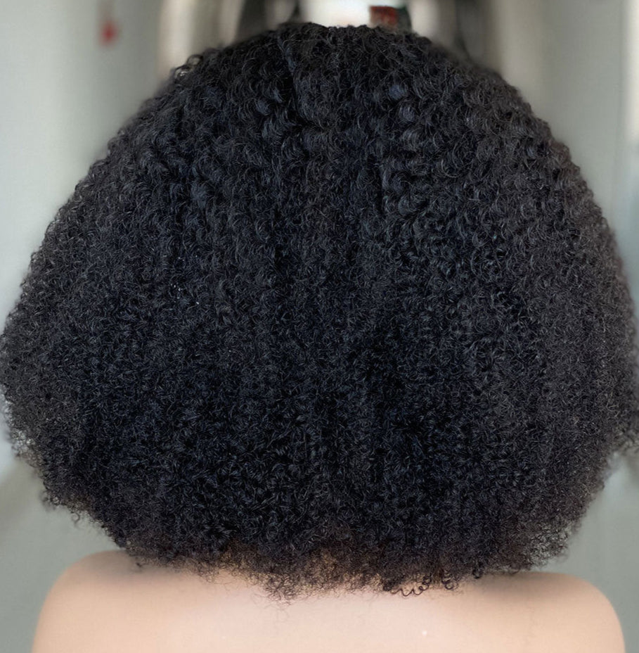 Black Women's Non-Glue Human Hair Silk Curly Wig – , Headband Style1