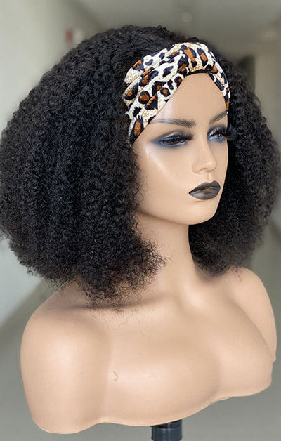 Black Women's Non-Glue Human Hair Silk Curly Wig – , Headband Style3