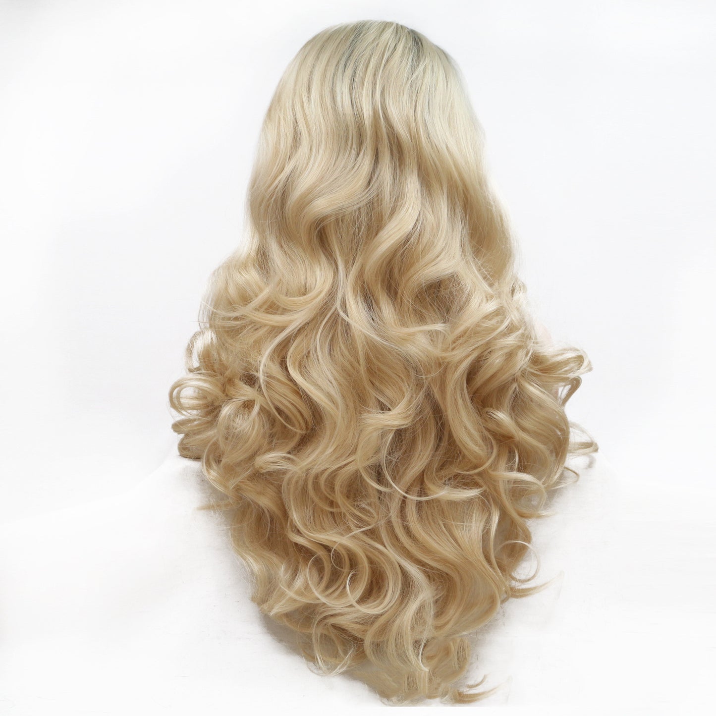 Blonde Front Lace Wig – Long Curly Hair with Oblique Bangs