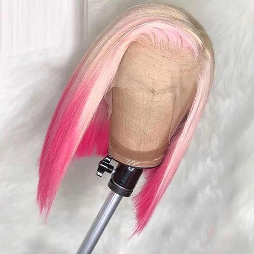 Blunt Cut #613/Pink Human Hair Wig – 8-28 Inches, 130% Density, Premium Quality