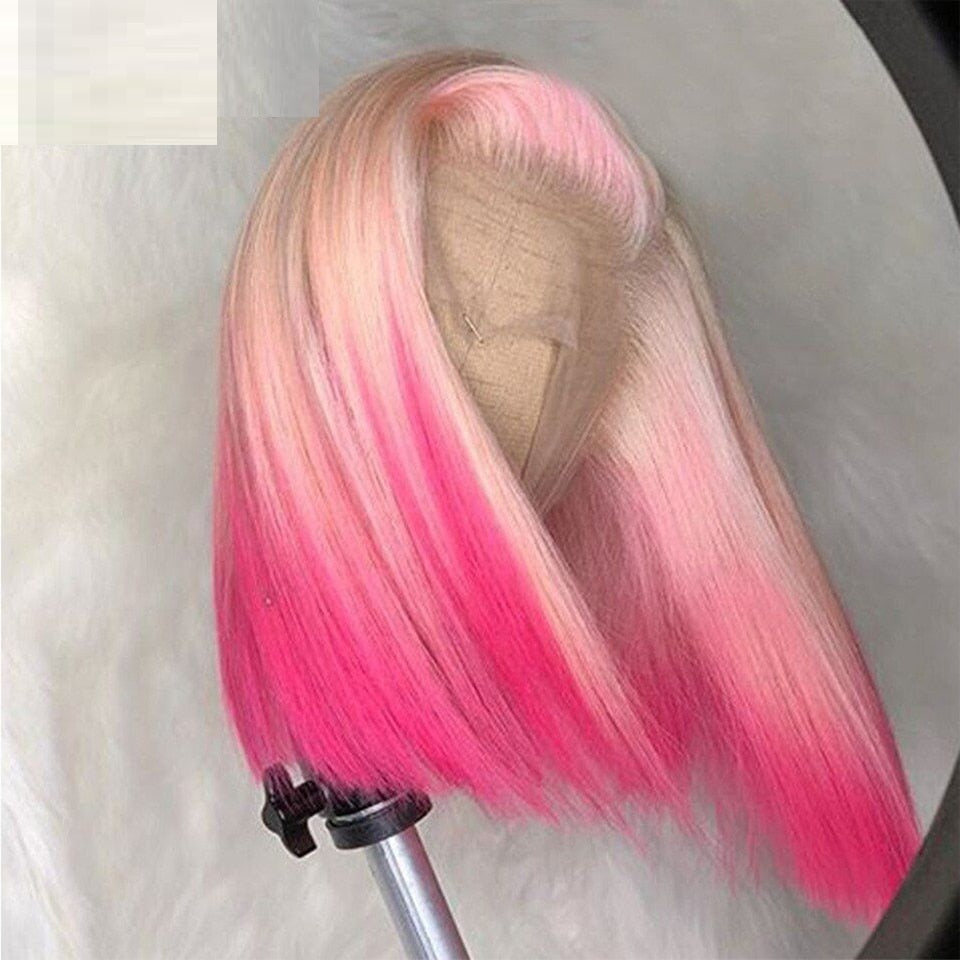 Blunt Cut #613/Pink Human Hair Wig – 8-28 Inches, 130% Density, Premium Quality
