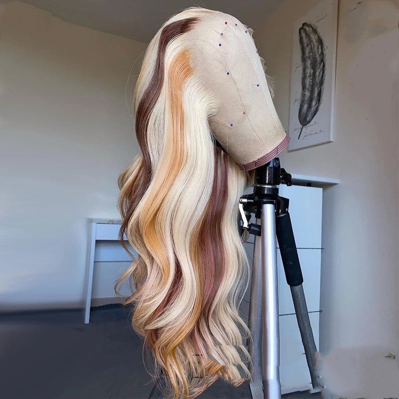 Body Wave Lace Front Wig – Blonde Highlights, 100% Human Hair, 13x4 Lace3