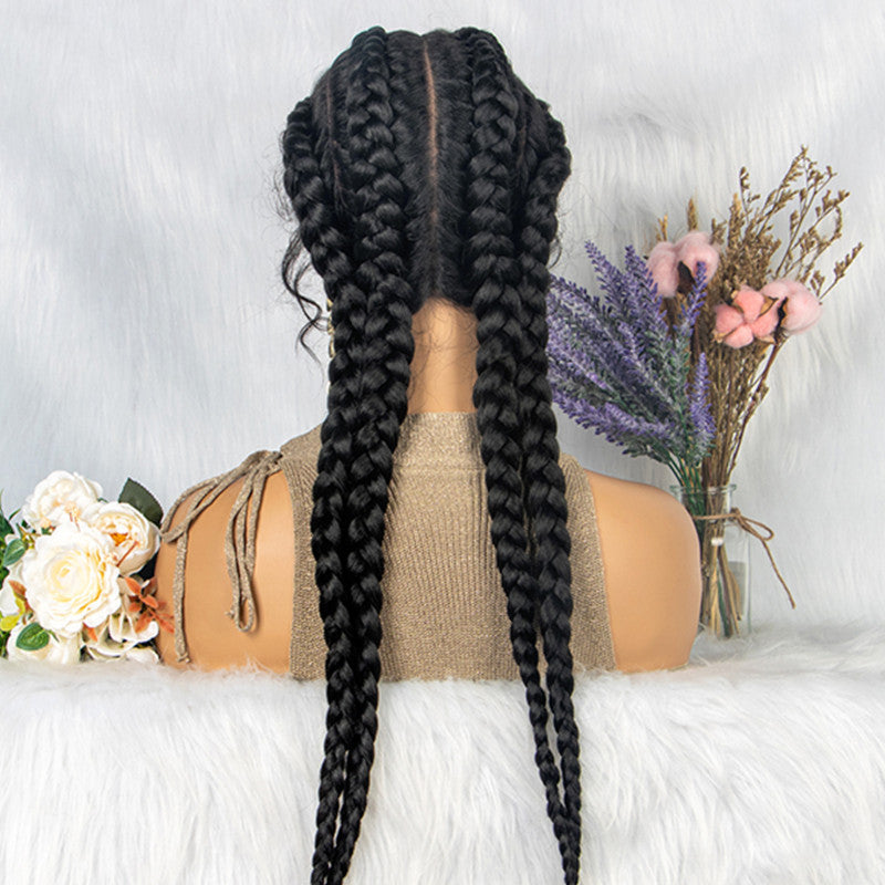 Braided Lace Front Wig with Baby Hair – 4 Braids, Hair, Natural Color Options4