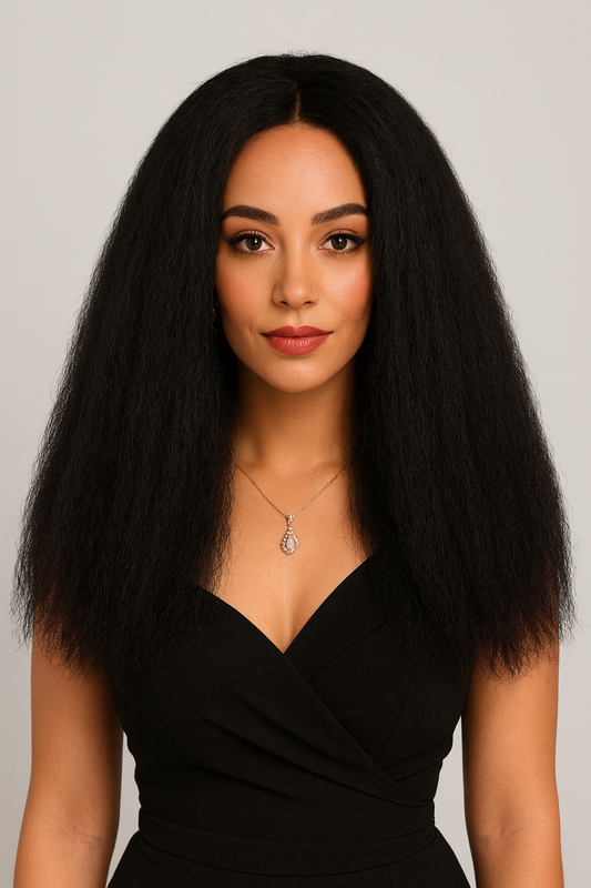 Brown Black Afro Yaki Wig – Long Fluffy Synthetic Hair, 24 Inch