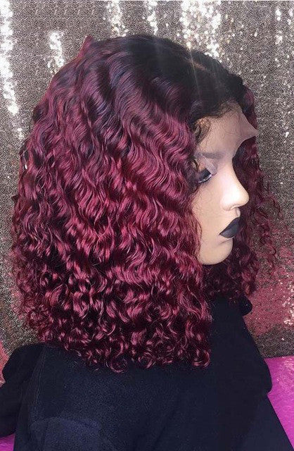 Burgundy Gradient Lace Front Short Bob Wig – Real Human Hair, Dyeable, Free Styling, 10-16 Inches