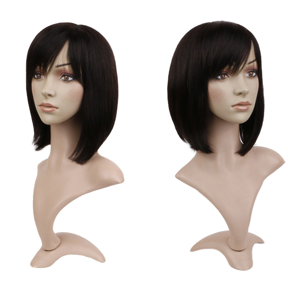 Chic Black Real Hair Wig with Ribbon Bangs | Fashionable Short Style4