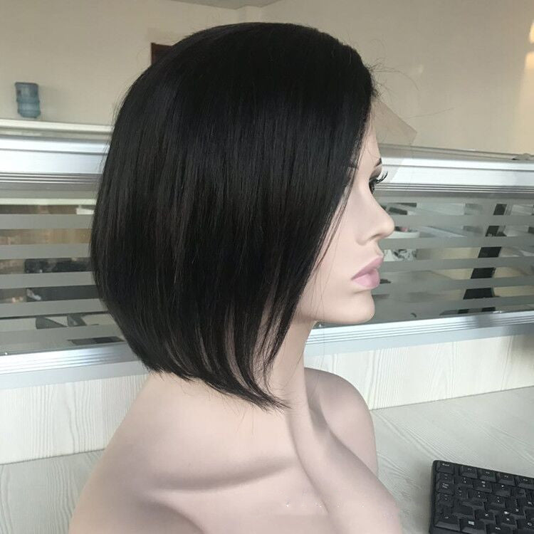 Chic Bob Real Hair Wig with Oblique Bangs | Front & Full Lace Options3
