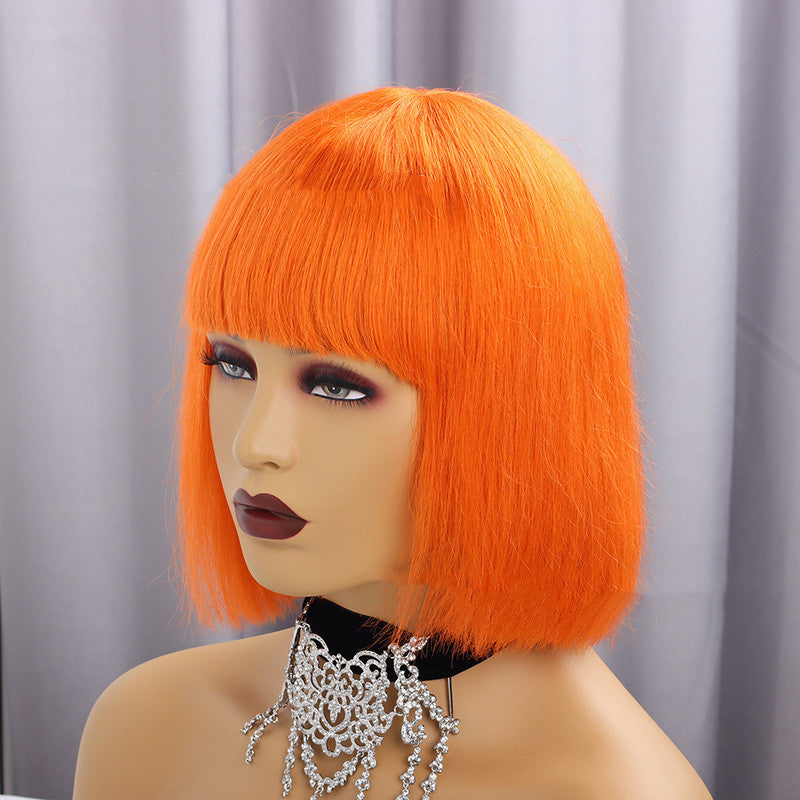 Chic Full Bangs Bob Wig in Real Hair - Straight Short Hairstyle for All Face Shapes1