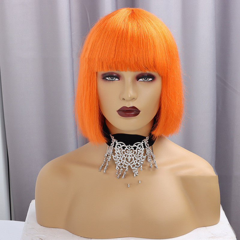 Chic Full Bangs Bob Wig in Real Hair - Straight Short Hairstyle for All Face Shapes3