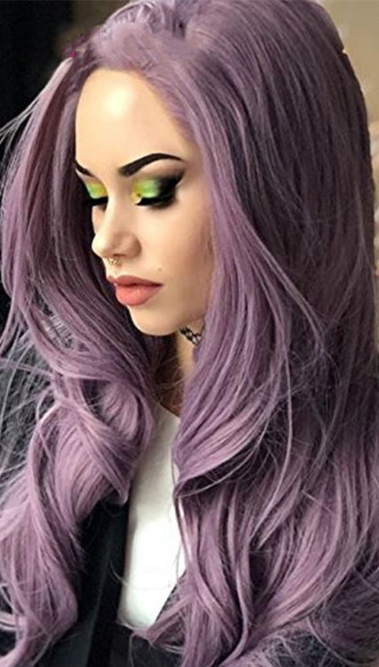 Chic Long Purple Curly Lace Front Wig - Stylish Big Waves, 28 Inches!