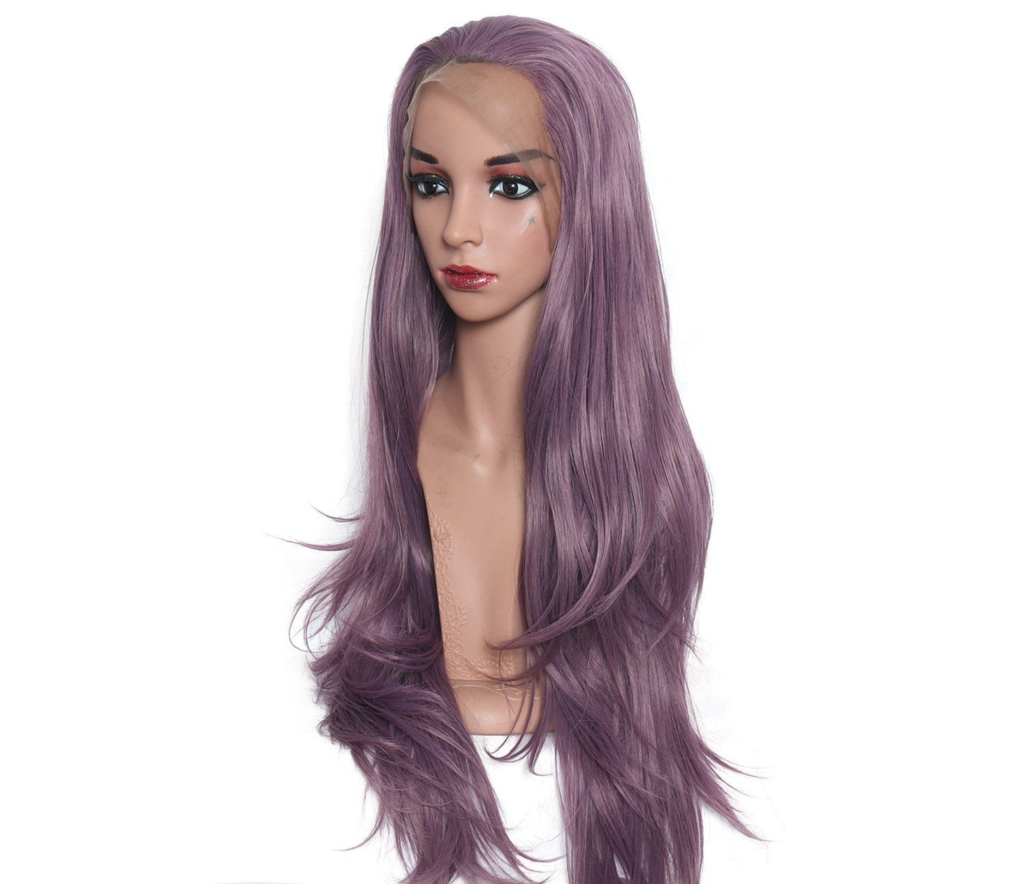 Chic Long Purple Curly Lace Front Wig - Stylish Big Waves, 28 Inches!