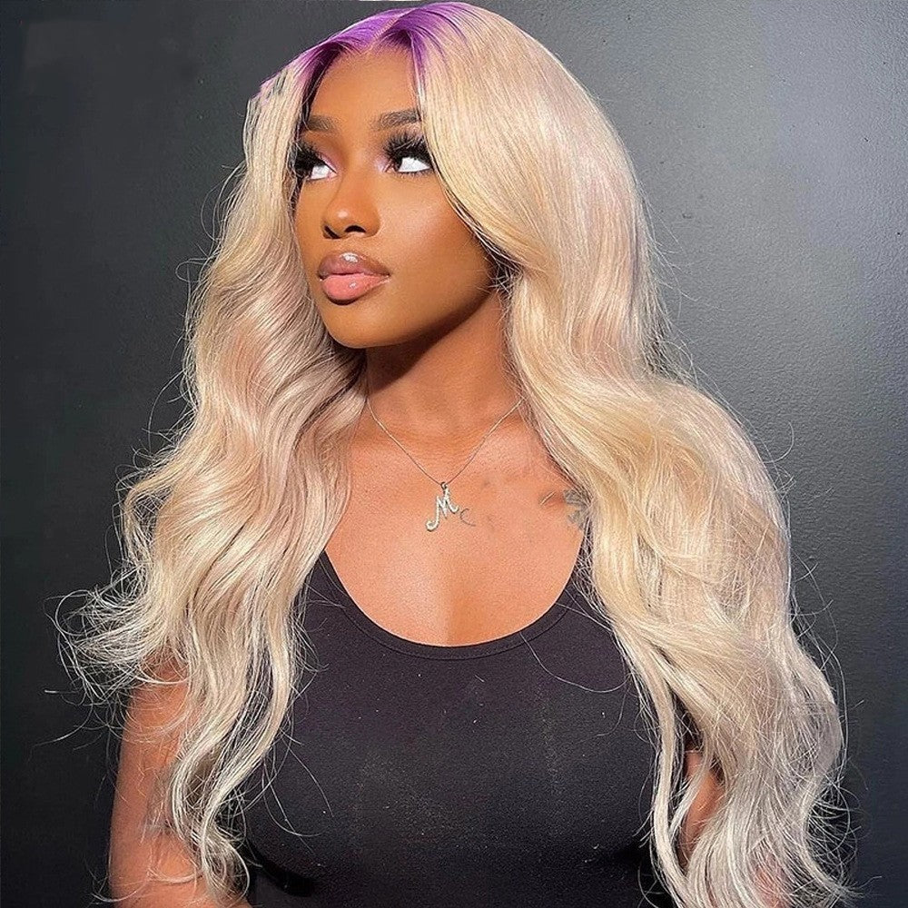 Chic Simple Root Dyed Purple Human Hair Wigs – Versatile Fashion Statement1