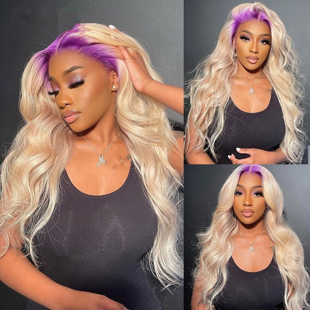 Chic Simple Root Dyed Purple Human Hair Wigs – Versatile Fashion Statement3