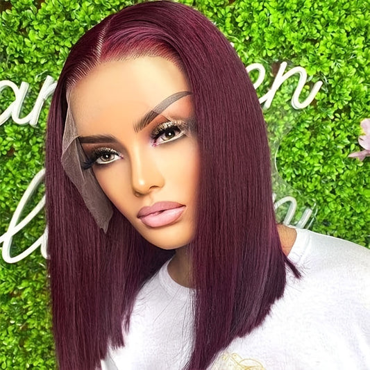 Claret Lace Front Wig - Straight Human Hair, Glueless, Volumizing, 180% Density