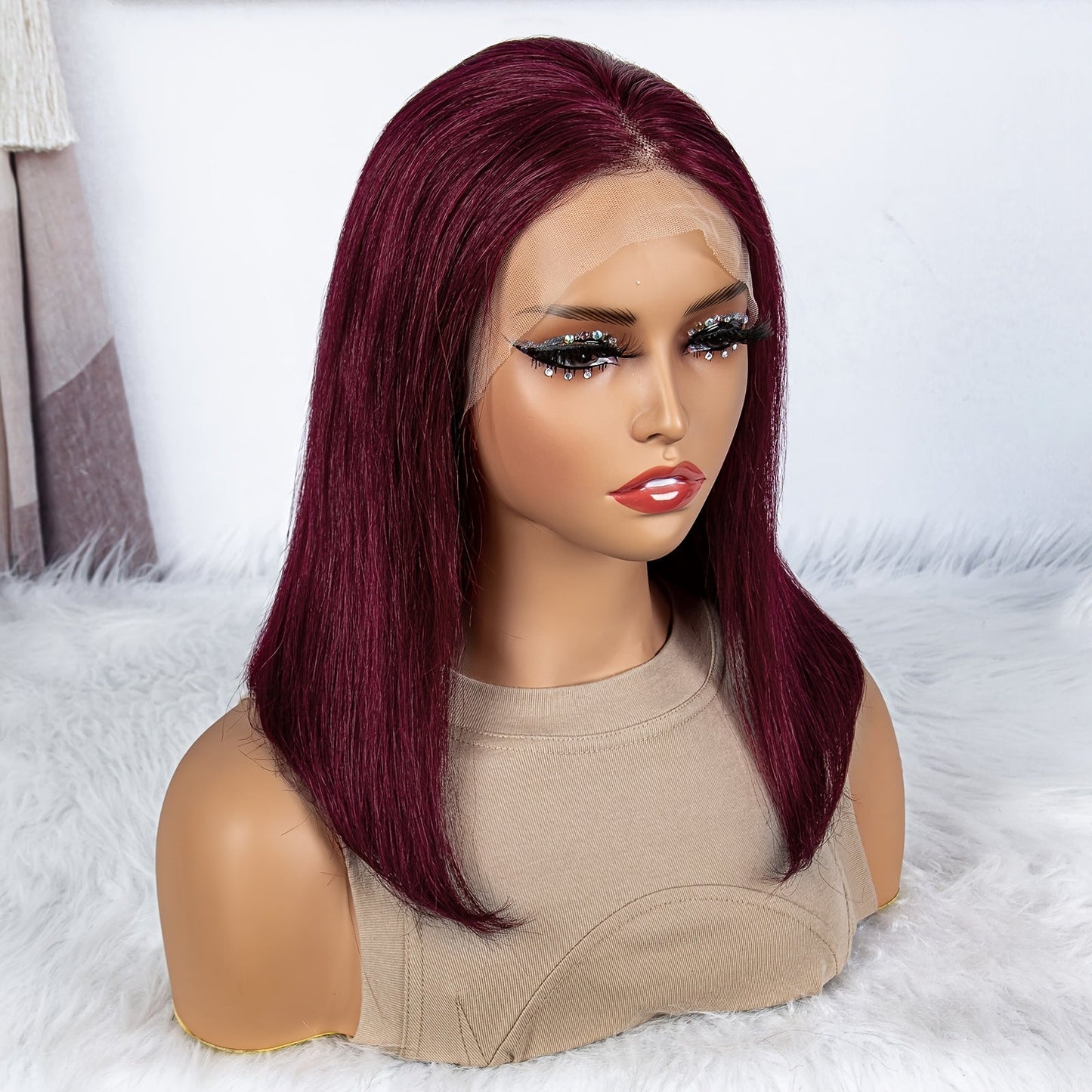 Claret Lace Front Wig - Straight Human Hair, Glueless, Volumizing, 180% Density1