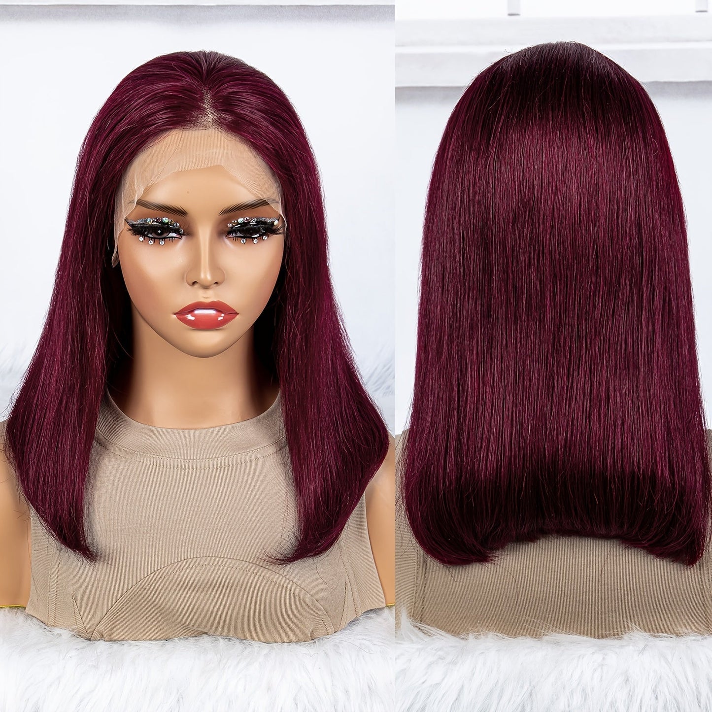 Claret Lace Front Wig - Straight Human Hair, Glueless, Volumizing, 180% Density5