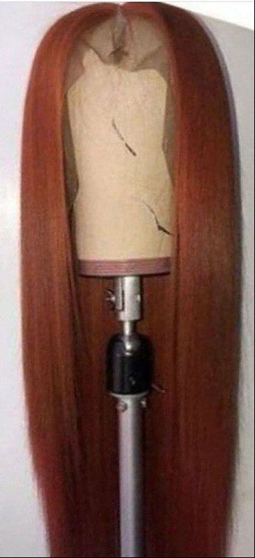 Dark Orange Straight Lace Wig – 13x4 Human Hair, Star Fashion Style, Dyeable, Medium to Long Length, Slanted Bangs4