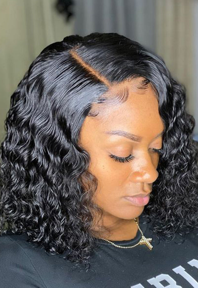 Deep Water Wave Lace Frontal Human Hair Wig – Transparent Curly Bob, Pre-Plucked Baby Hair, 13x4 & 5x5 Options1