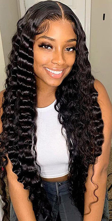 Deep Wave Lace Front Wig Human Hair – 13x4 Half Lace, Full Hand-Weaving, Dyeable, for All Skin Tones & Face Shapes