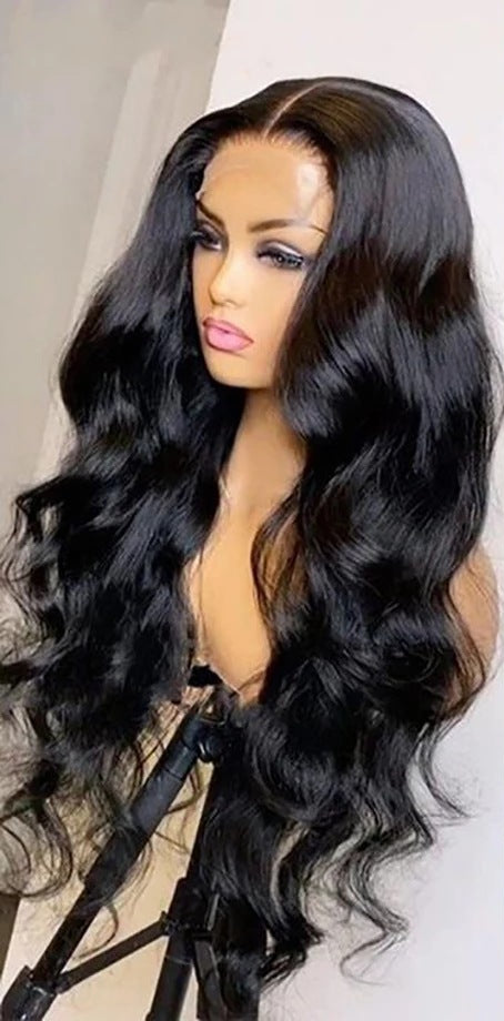Elegant Black Wavy Lace Front Wig for Ladies – High-Quality Synthetic Hair