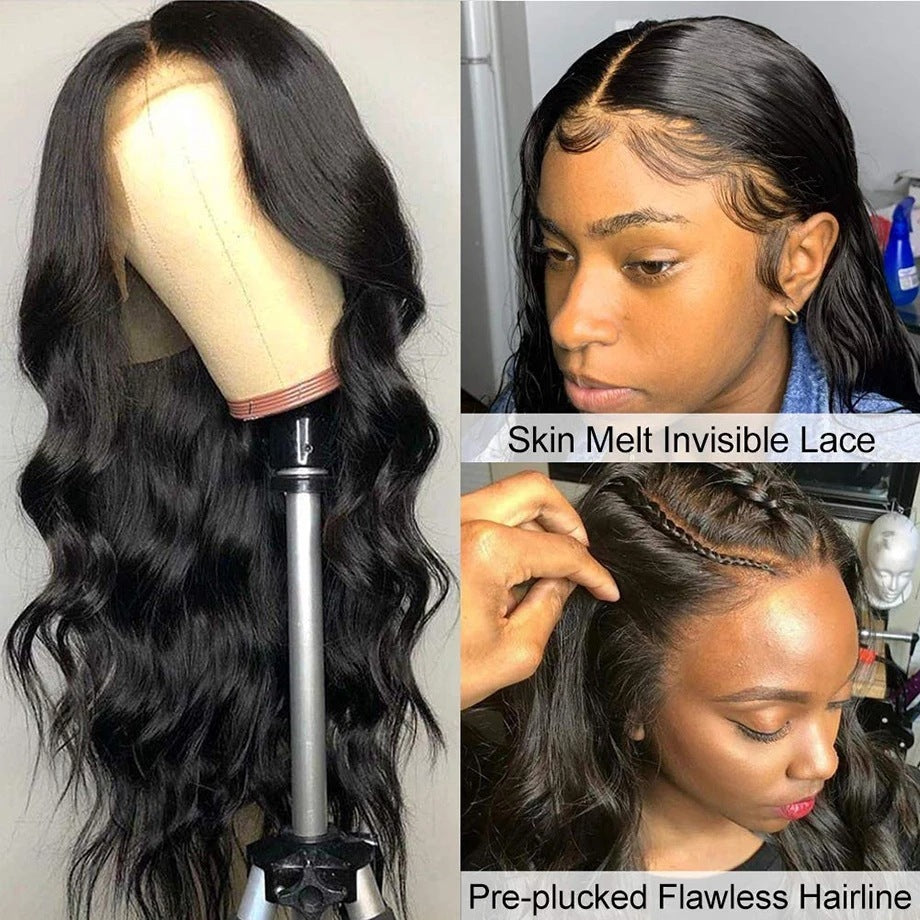 Elegant Black Wavy Lace Front Wig for Ladies – High-Quality Synthetic Hair