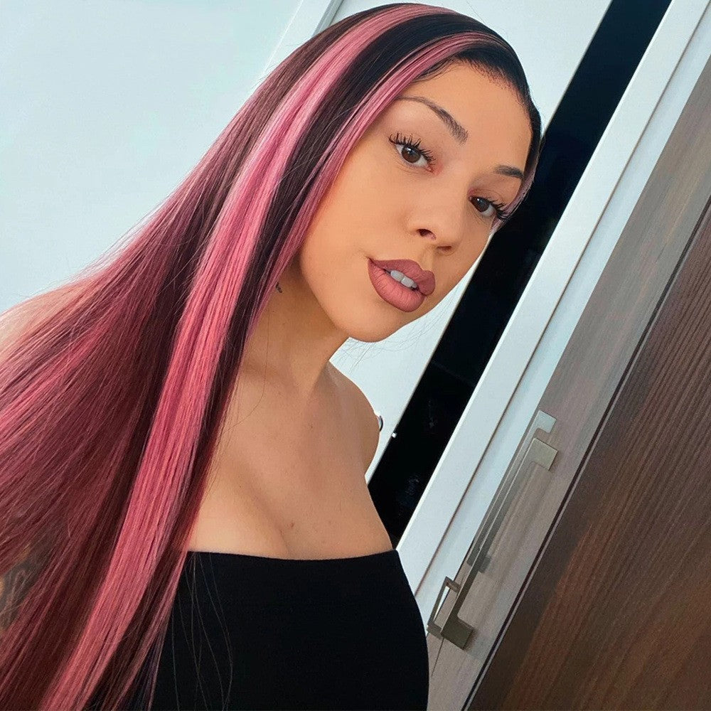 Elegant Brown Straight Highlight Wig - Hand-Woven Real Hair for Versatile Styling!