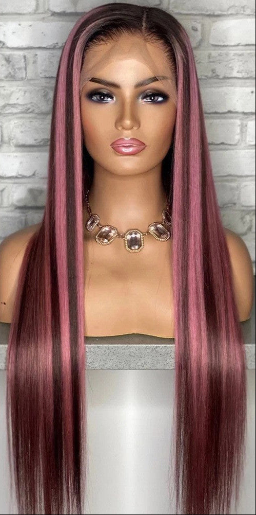 Elegant Brown Straight Highlight Wig - Hand-Woven Real Hair for Versatile Styling!1