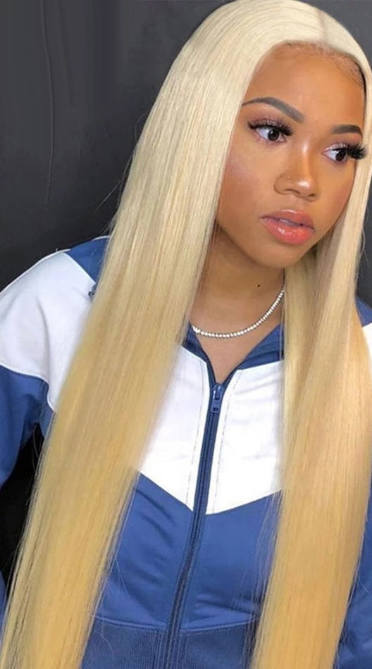 Elegant Golden Real Hair Lace Wig | Medium Long | Customizable Style