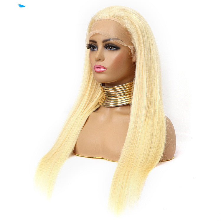 Elegant Golden Real Hair Lace Wig | Medium Long | Customizable Style1