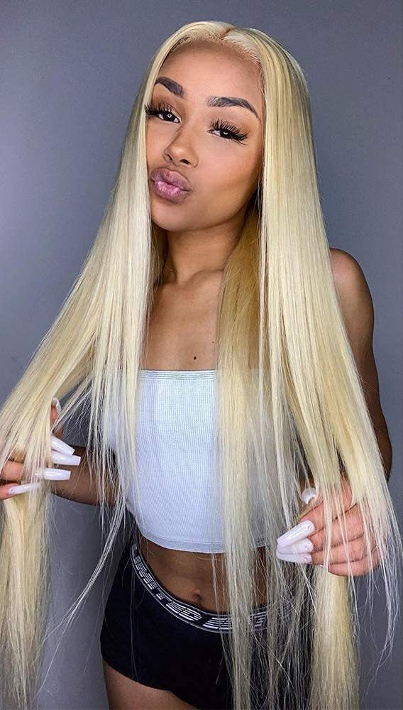 Elegant Light Golden Long Straight Lace Wig – Versatile South Korean Silk, Customizable Length