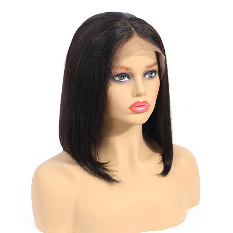 Elegant Medium Length Human Hair Wig with Versatile Bangs | Natural Color