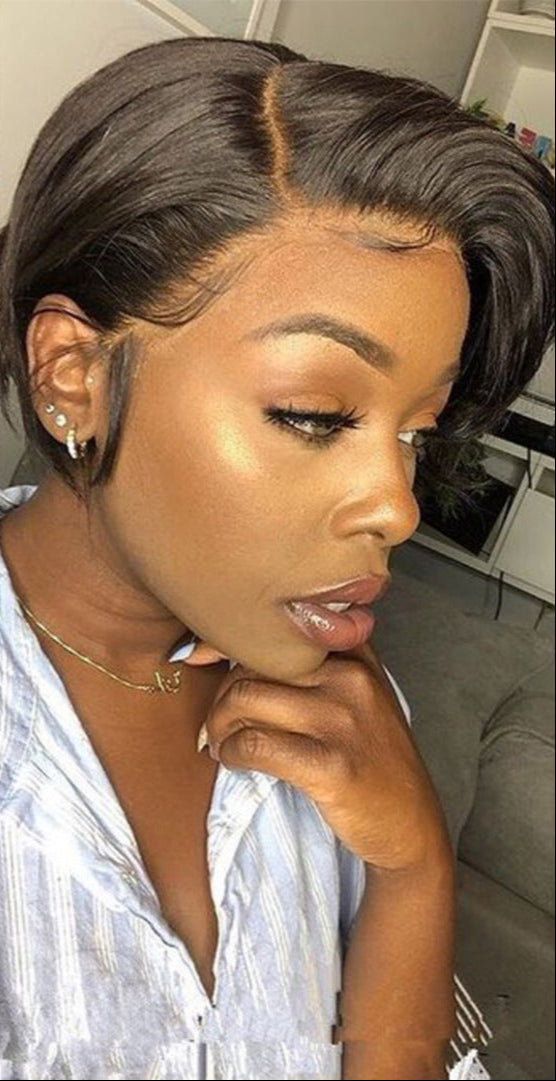 Elegant Short Human Hair Wig with Lace Head Cover – Natural Look1