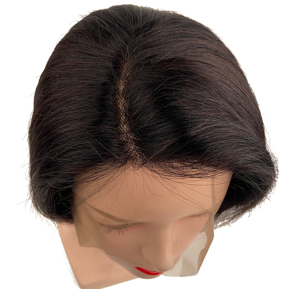 Elegant Short Human Hair Wig with Lace Head Cover – Natural Look3
