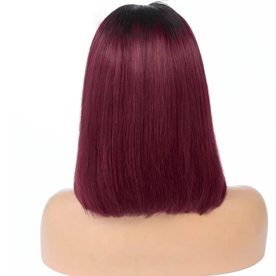 Elegant Short Straight Bob Wig 1B-99J – Human Hair with Transparent Lace Front3