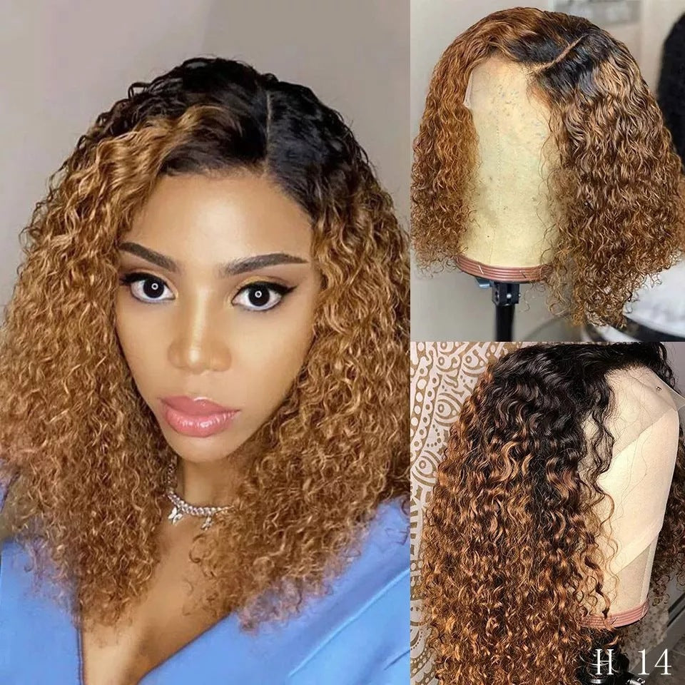 Elegant Side Part Bob Wavy Ombre Lace Wig – Versatile Real Hair Headgear for Women4