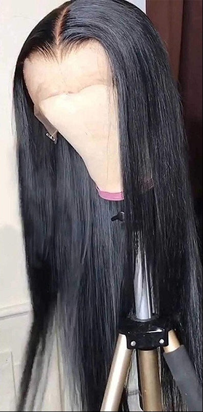 European & American Front Lace Wig – Black Long Straight Hair, High Temperature Silk, Dyeable, 10-26 Inches