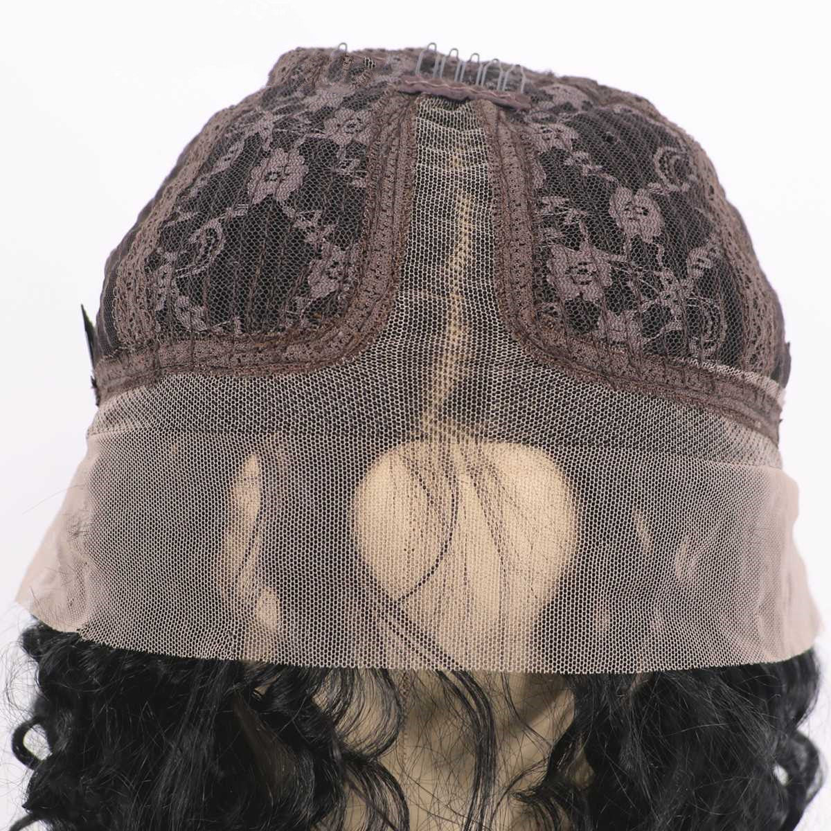 European & American Ladies Black Lace Partial Wig – Long Curly Hair, High Temperature Silk, Business/OL Style, 12-26 Inches