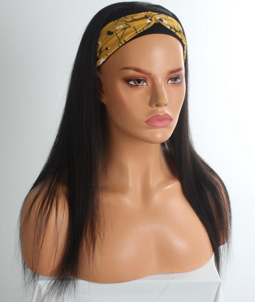 European & American Long Straight Hair Wig – Real Human Hair, Dyeable, Qi Bangs, 12-26 Inches1