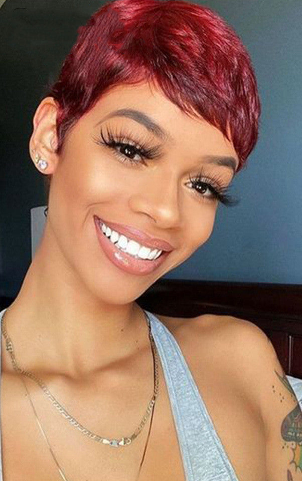 European & American Short Real Hair Headgear – Oblique Bangs, 9 Inch, Star Fashion, Age-Reducing, Human Hair Wig