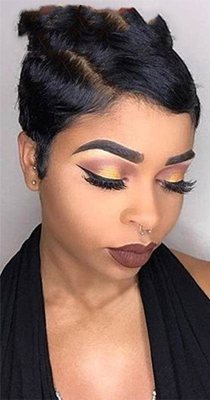 European & American Short Real Hair Headgear – Oblique Bangs, 9 Inch, Star Fashion, Age-Reducing, Human Hair Wig1