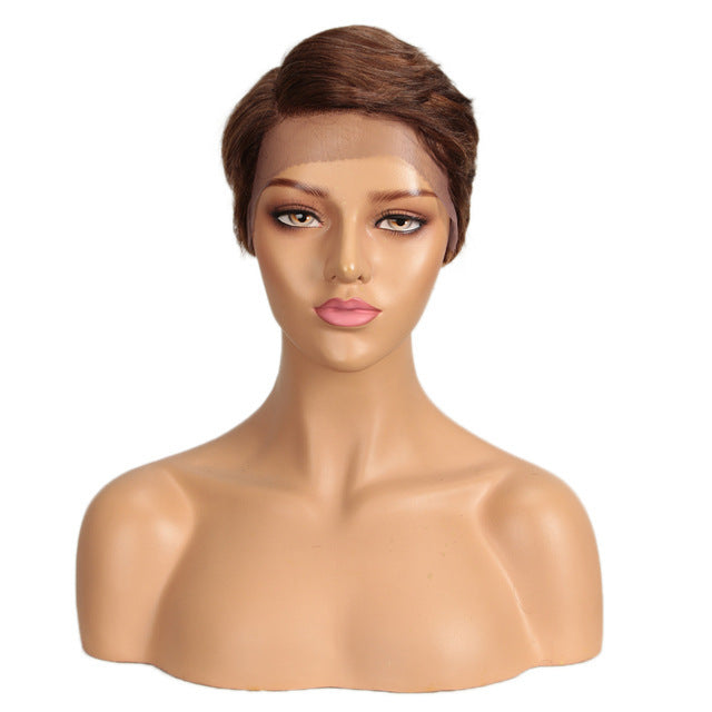 European & American Short Real Hair Headgear – Oblique Bangs, 9 Inch, Star Fashion, Age-Reducing, Human Hair Wig6